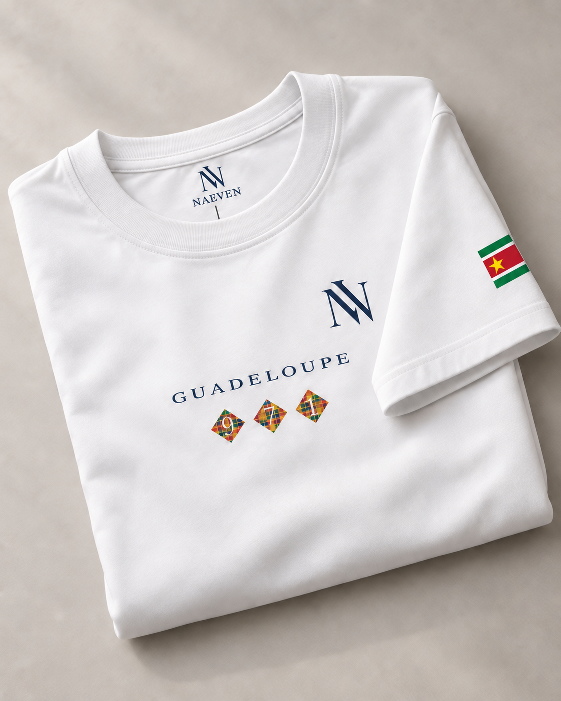 Tee-shirt Guadeloupe plié, drapeau UPLG corrigé
