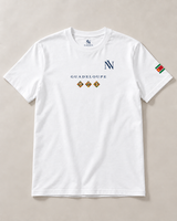 Tee-shirt Guadeloupe blanc, vue de face, motif 971 madras